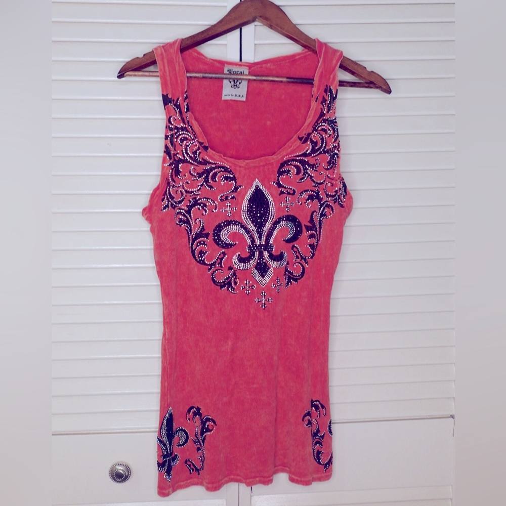 2000s Y2K rhinestone coral tank top